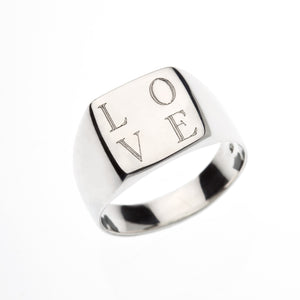 Engraved Love Silver Signet Ring