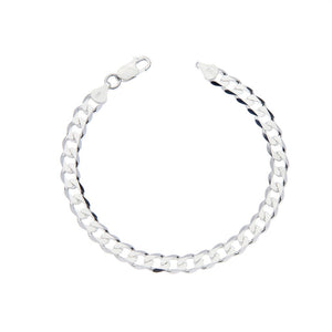 6.5mm Round-Edged Silver Cuban Curb Chain Bracelet
