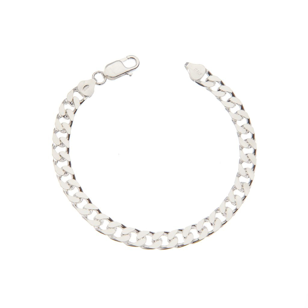 6.5mm Square-Edged Chunky Silver Curb Chain Bracelet