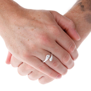 Adjustable Silver Double Droplet Ring On Hand - Brighton Silver