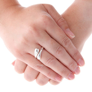 Adjustable Silver Double Droplet Ring On Hand - Brighton Silver
