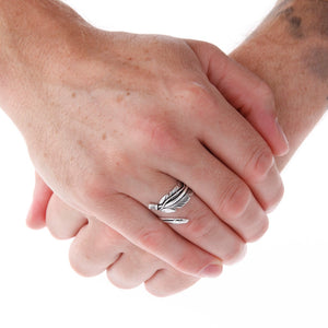 Adjustable Silver Feather Ring On Hand - Brighton Silver