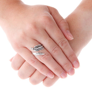 Adjustable Silver Feather Ring On Hand - Brighton Silver