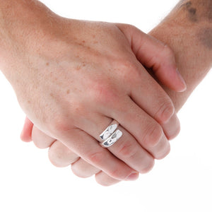 Adjustable Silver Narrow Hammered Crossover Ring On Hand - Brighton Silver