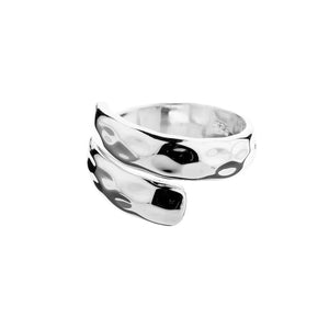 Adjustable Silver Narrow Hammered Crossover Ring - Brighton Silver