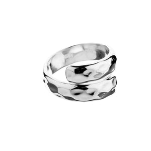 Adjustable Silver Narrow Hammered Crossover Ring - Brighton Silver