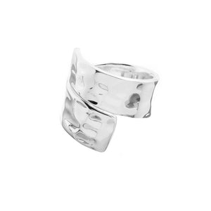 Adjustable Silver Wide Hammered Crossover Ring - Brighton Silver