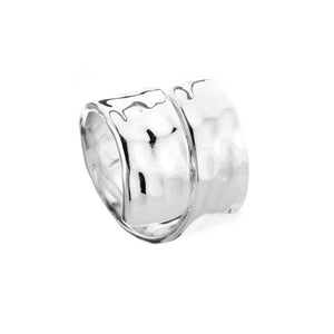 Adjustable Silver Wide Hammered Crossover Ring - Brighton Silver