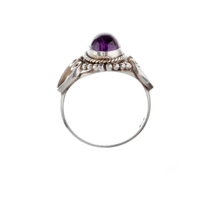 Stone Set Amethyst Silver Heart Detail Ring - Brighton Silver