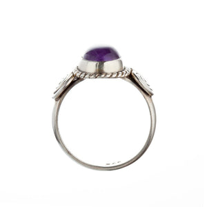 Stone Set Amethyst Silver Swirl Detail Ring - Brighton Silver