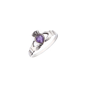 Amethyst Stone Set Silver Claddagh Ring - Brighton Silver