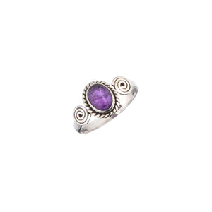 Stone Set Amethyst Silver Swirl Detail Ring - Brighton Silver