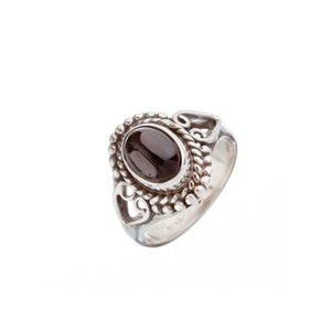 Stone Set Black Star Silver Heart Detail Ring - Brighton Silver