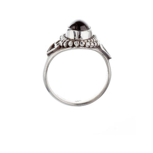 Stone Set Black Star Silver Heart Detail Ring - Brighton Silver