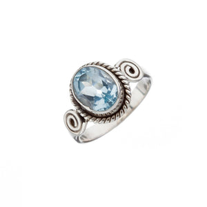 Stone Set Blue Topaz Silver Swirl Detail Ring - Brighton Silver