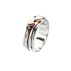 Des Narrow Tri-Colour Two Heart Silver Spinning Ring - Brighton Silver