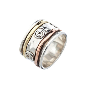 Des Tri-Colour Silver Swirl Spinning Ring - Brighton Silver