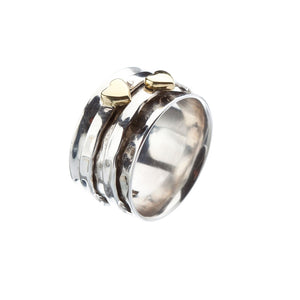 Des Two Brass Hearts Silver Spinning Ring - Brighton Silver