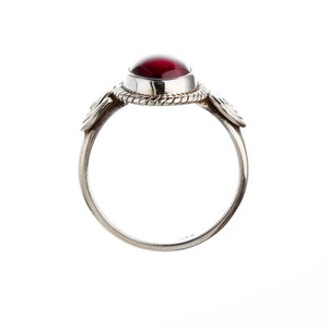 Stone Set Garnet Silver Swirl Detail Ring - Brighton Silver