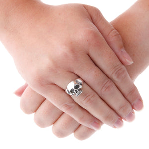 Medium Silver Skull Ring On Hand - Brighton Silver