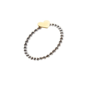 Milano Brass Heart Silver Beaded Stacking Ring - Brighton Silver