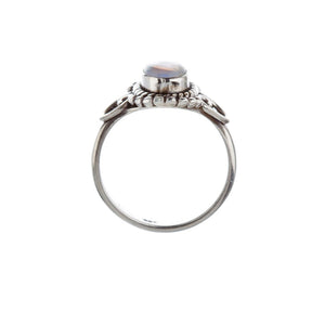 Stone Set Moonstone Silver Heart Detail Ring - Brighton Silver