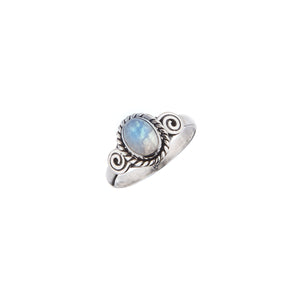 Stone Set Moonstone Silver Swirl Detail Ring - Brighton Silver