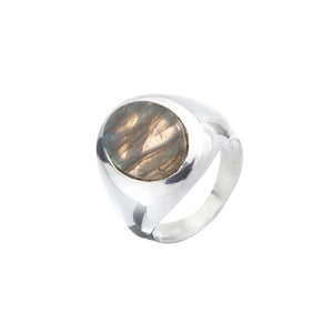 Oval Stone Set Labradorite Silver Signet Ring - Brighton Silver