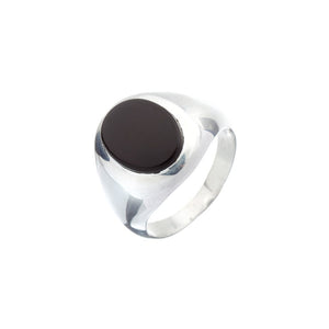 Oval Stone Set Onyx Silver Signet Ring - Brighton Silver