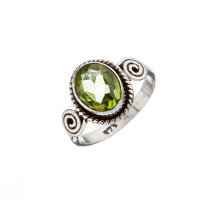 Stone Set Peridot Silver Swirl Detail Ring - Brighton Silver