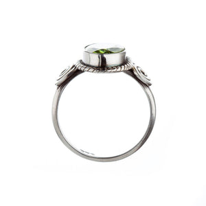 Stone Set Peridot Silver Swirl Detail Ring - Brighton Silver