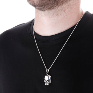 Silver Skull Flat Pendant On Model - Brighton Silver