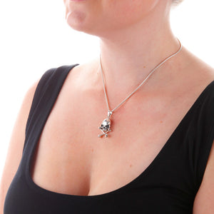 Silver Skull & Crossbones Pendant On Model - Brighton Silver