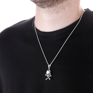 Silver Skull & Crossbones Pendant On Model - Brighton Silver