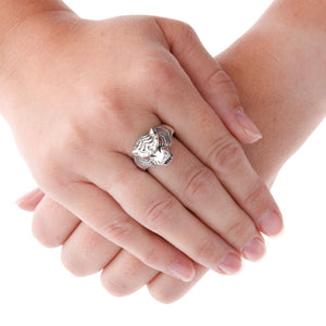 Silver Stone Set Garnet Tigers Head Ring On Hand - Brighton Silver