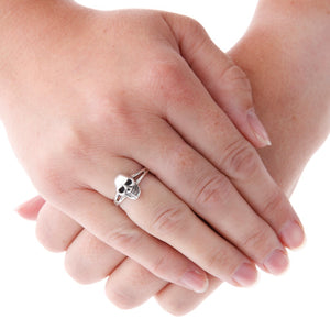 Small Silver Skull Ring On Hand - Brighton Silver