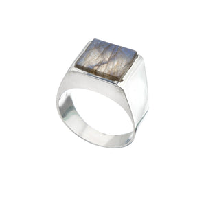 Square Stone Set Labradorite Silver Signet Ring - Brighton Silver