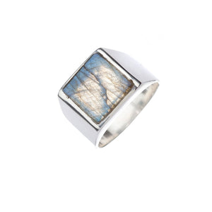 Square Stone Set Labradorite Silver Signet Ring - Brighton Silver