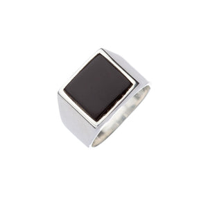 Square Stone Set Onyx Silver Signet Ring - Brighton Silver