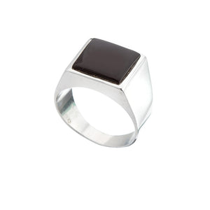 Square Stone Set Onyx Silver Signet Ring - Brighton Silver