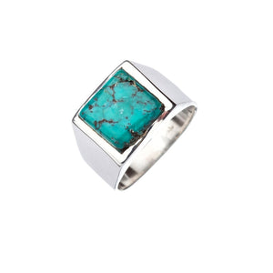 Square Stone Set Turquoise Silver Signet Ring - Brighton Silver