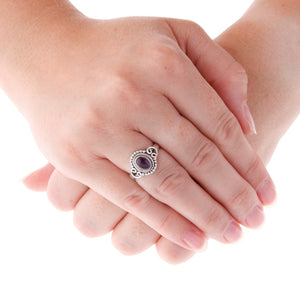 Stone Set Amethyst Silver Heart Detail Ring - Brighton Silver