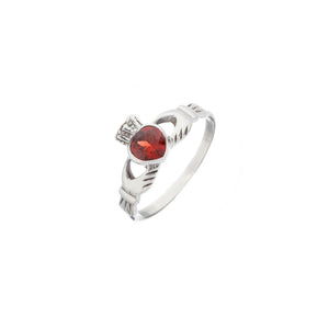 Stone Set Garnet Silver Claddagh Ring - Brighton Silver