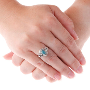 Stone Set Turquoise Silver Heart Detail Ring - Brighton Silver