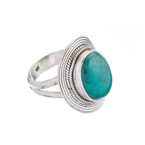 Stone Set Turquoise Cabochon Silver Shield Ring - Brighton Silver