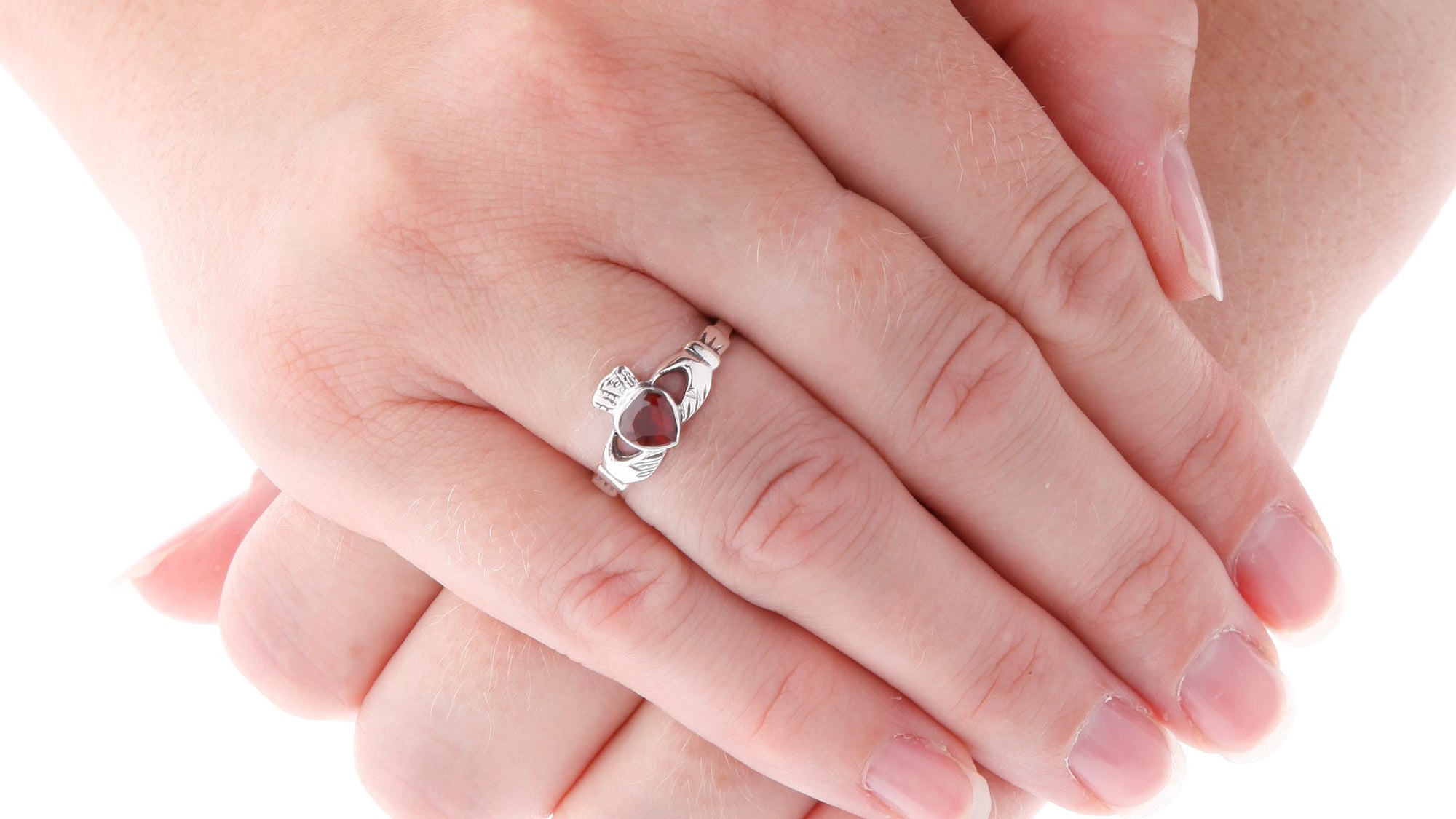 Garnet & Silver Claddagh Ring