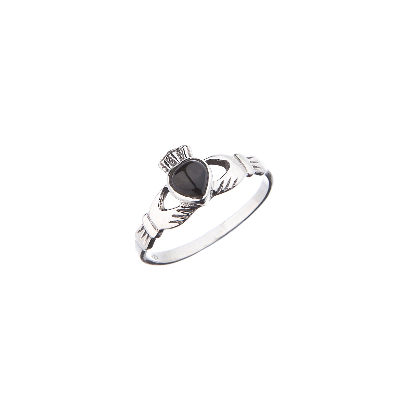 Stone Set Black Star Silver Claddagh Ring - Brighton Silver