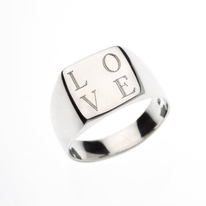 Engraved Love Silver Signet Ring 