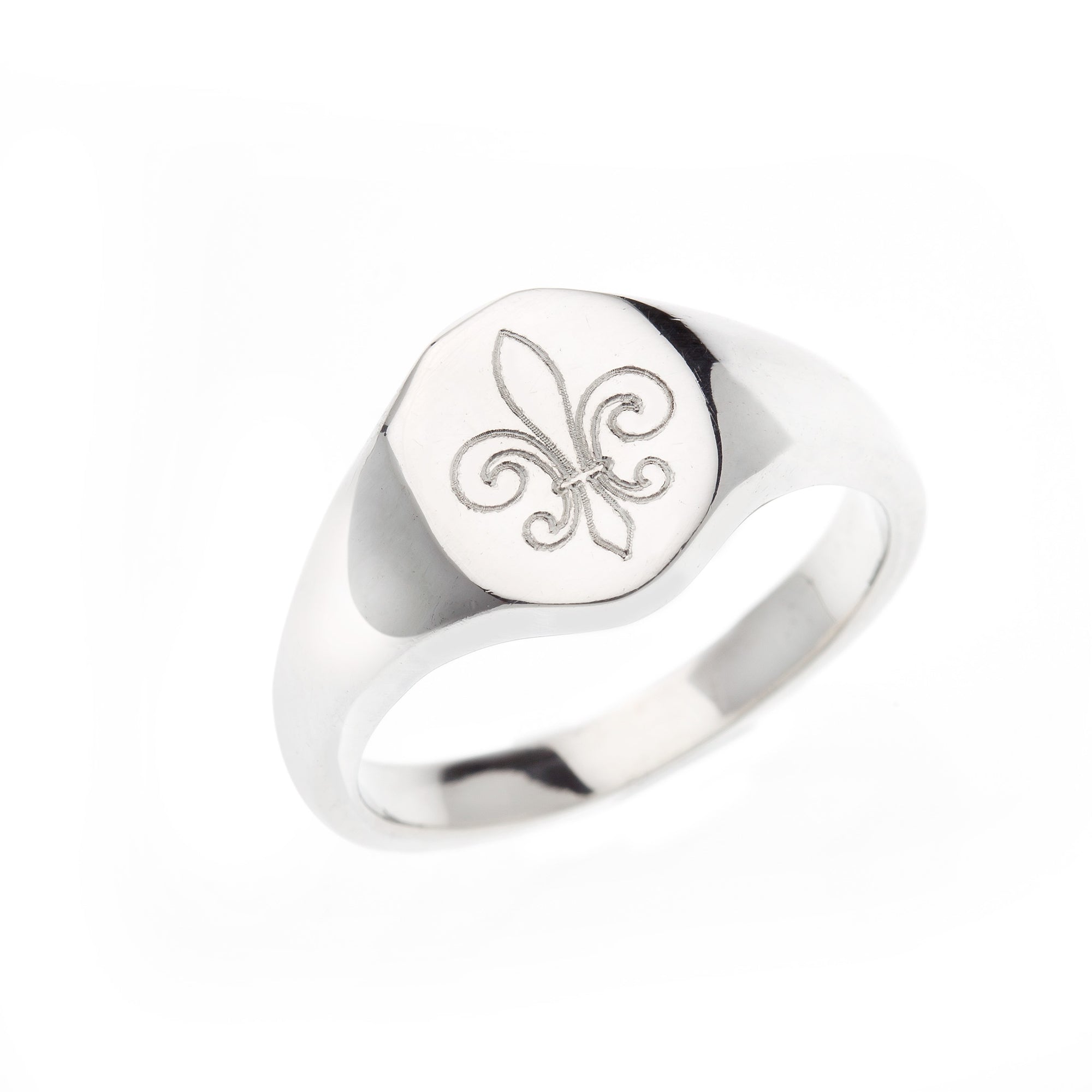 Engraved Fleur de Lis Oval Silver Signet Ring Brighton Silver