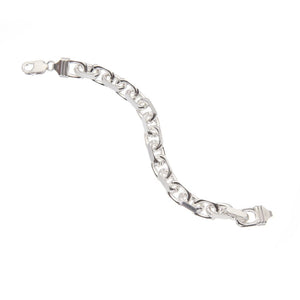 11mm Anchor Square-Cut Oval Silver Belcher Chain Bracelet